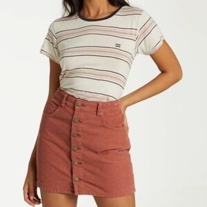 Billabong Womens 27 Rust Corduroy Button-Front Mini Skirt Preppy Beach Boho